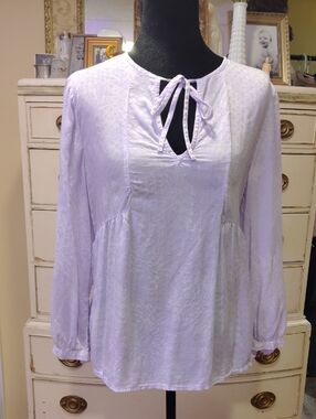 Lucky Brand Lavender Tie-Neck Long-Sleeve Blouse